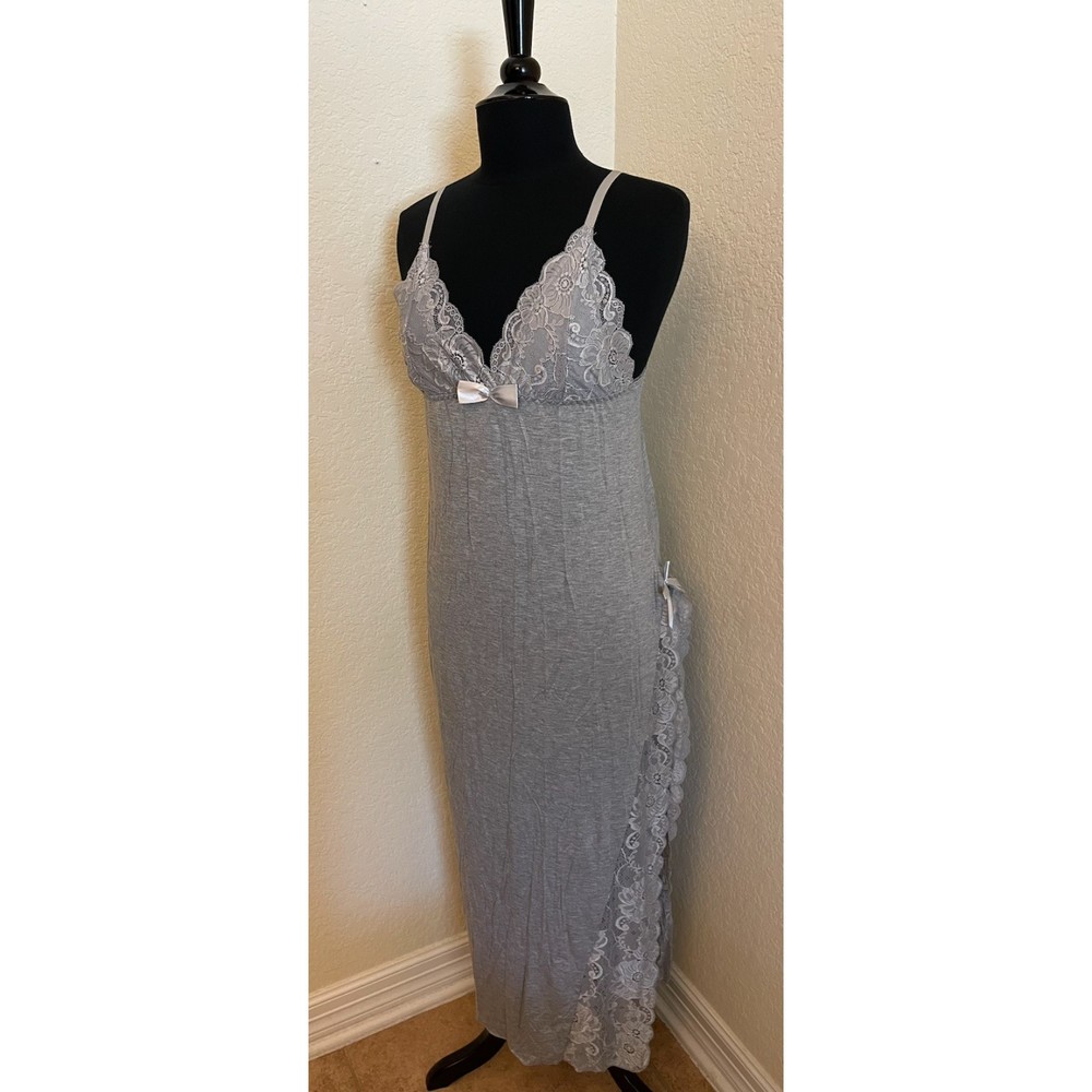 New - MakeMeChic Lace Trim Split Hem Nightgown Slip Dress - Sz L